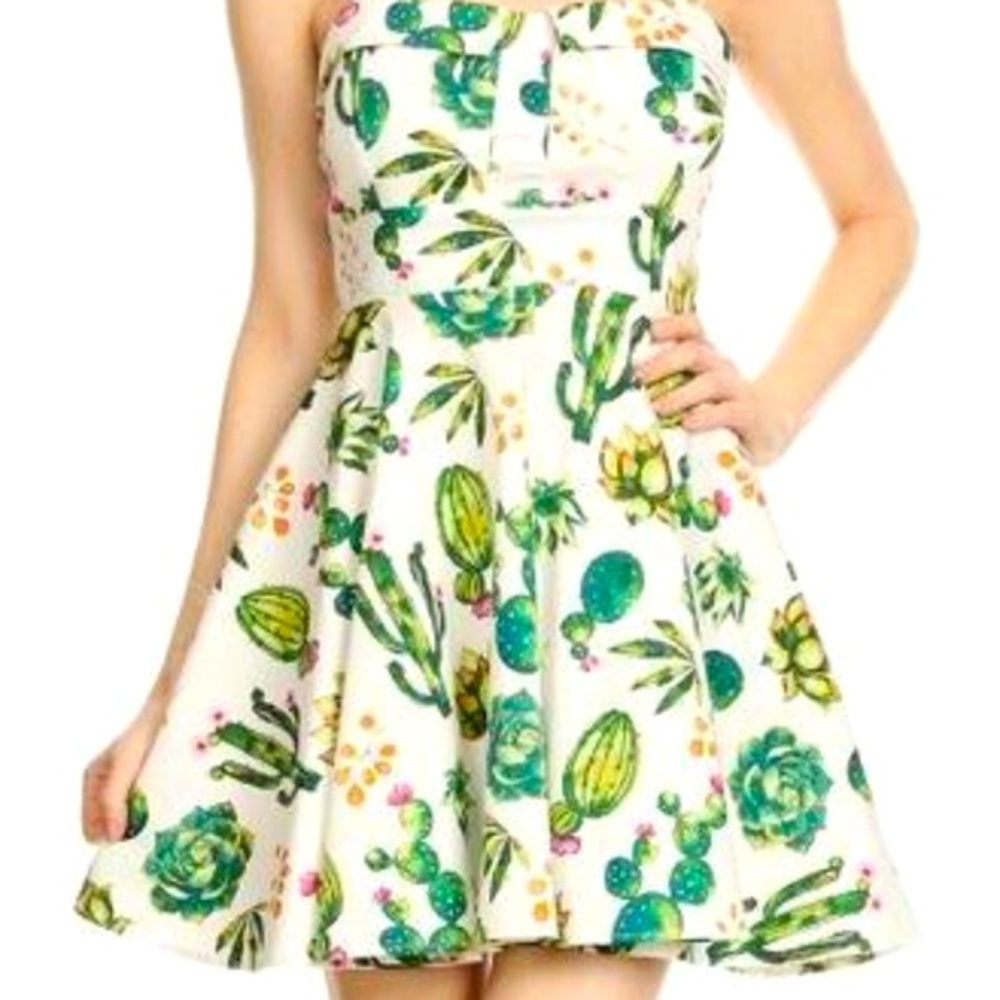 Lxia ModCloth Succulents cactus Fit Flare Dress